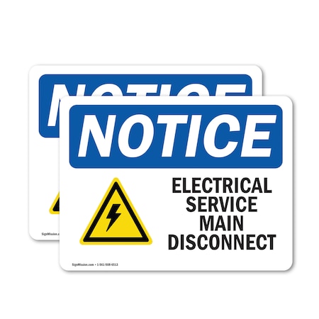 Signmission Electrical Service Main Disconnect Sign With Symbol, 14 in W x Rectangle, Vinyl Decal OS-2PACK-NS-D-1014-L-11694